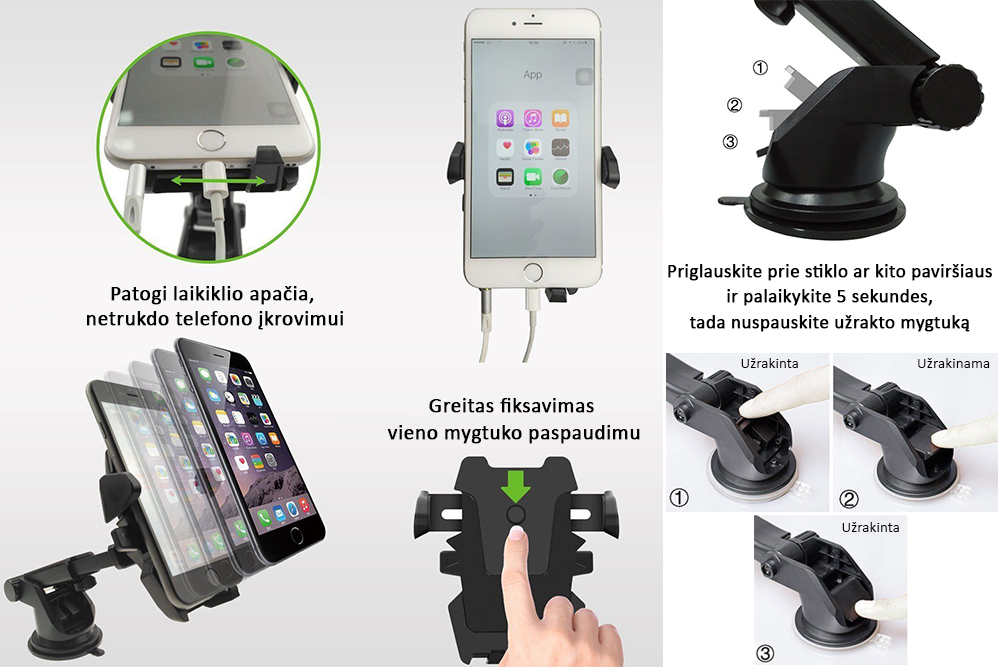 9.99 € Laikiklis telefonui tvirtinamas prie įvairių paviršių