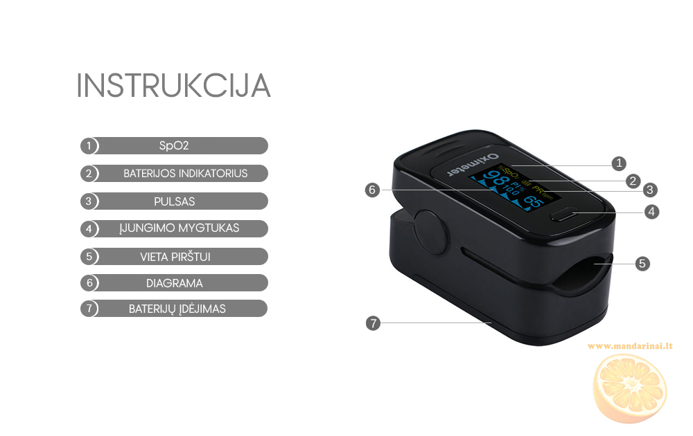 26,99€ Pulsoksimetras su įrašymo funkcija