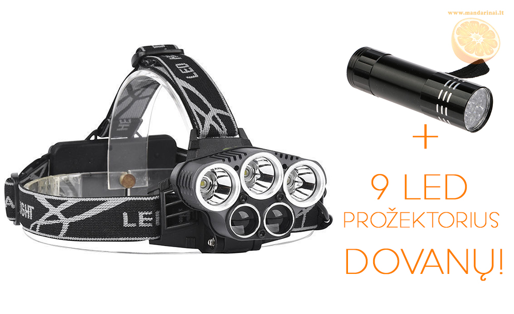 29.99 € CREE T6 5 LED super galingas galvos prožektorius