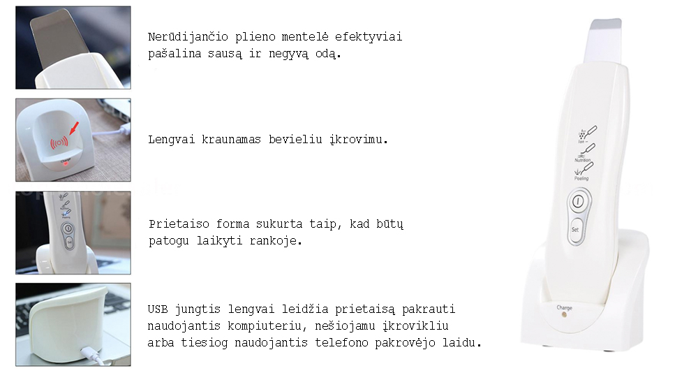 55.99 € bevieliu krovimu pakraunamas ultragarsinis veido valymo prietaisas