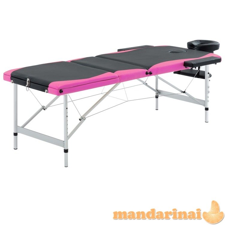 Sulankstomas masažo stalas, juodas/rožinis, aliuminis, 3 zonų