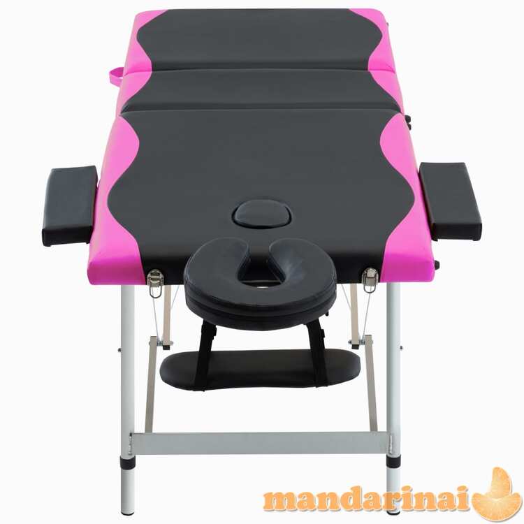 Sulankstomas masažo stalas, juodas/rožinis, aliuminis, 3 zonų