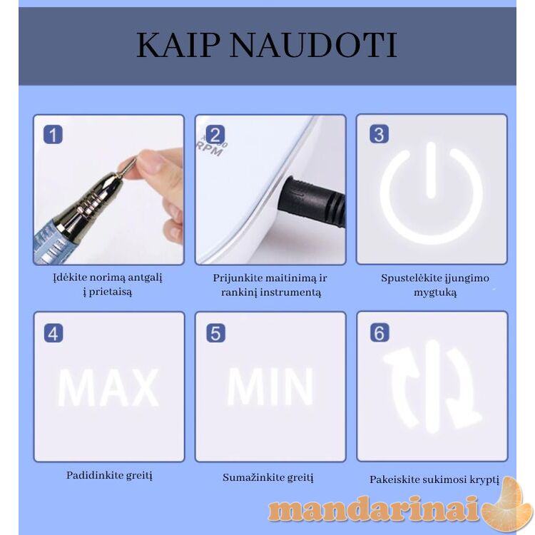 35W 35000 apsukų profesionali freza manikiūrui