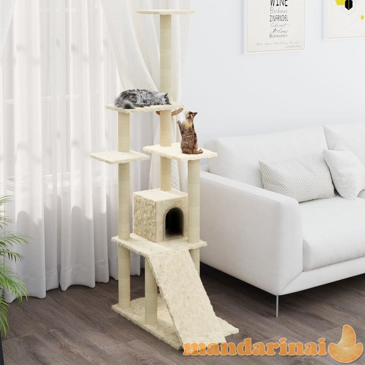 Draskyklė katėms su stovais iš sizalio, kreminės spalvos, 155cm