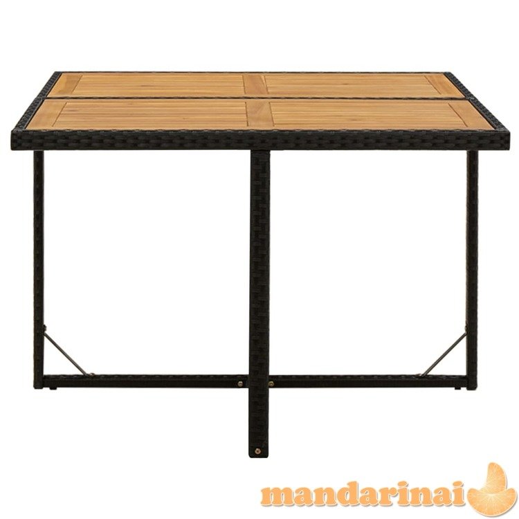 Sodo stalas, juodas, 109x107x74cm, poliratanas ir akacija