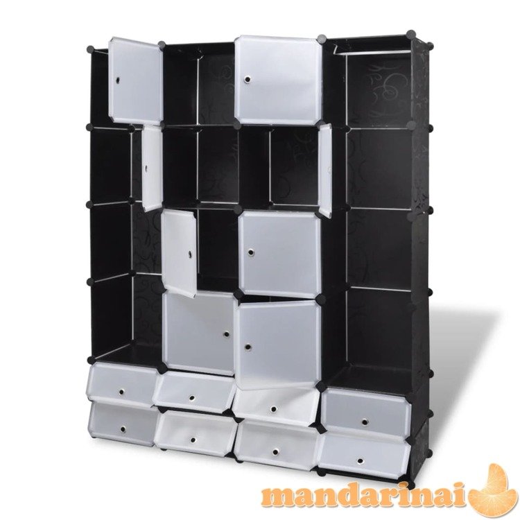 Modulinė spinta su 18 skyrių, juoda/balta, 37x146x180,5cm