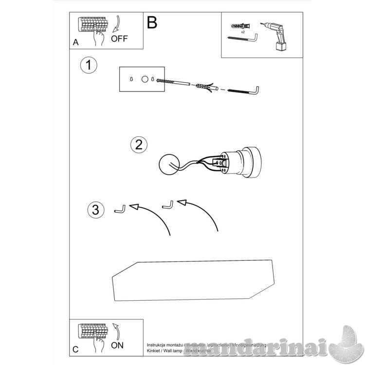 Sieninis šviestuvas keramika Taugan  7