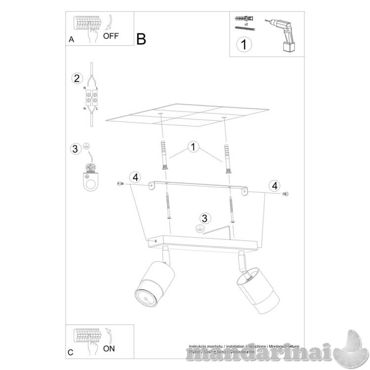 Nero Lubinis šviestuvas 2 juodos/chromo 4