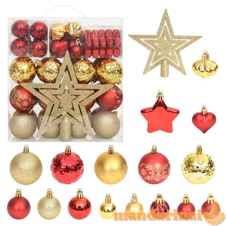 Kalėdinių žaisliukų rinkinys, 70vnt., auksiniai ir raudoni