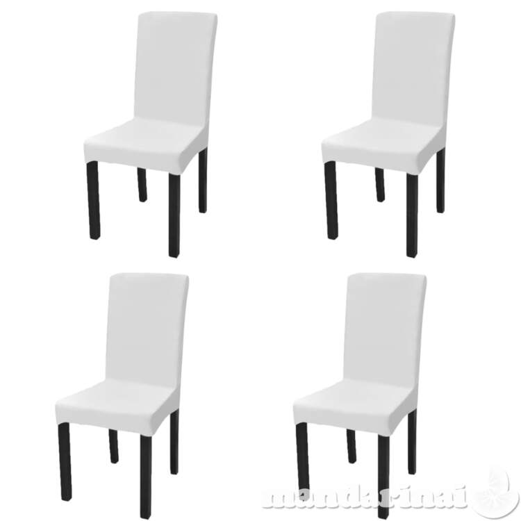 Tiesūs įtempiami kėdžių užvalkalai, 4vnt., baltos spalvos