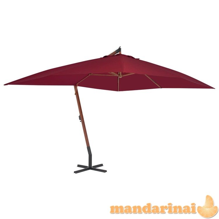 Gembinis skėtis su mediniu stulpu, tamsiai raudonas, 400x300cm