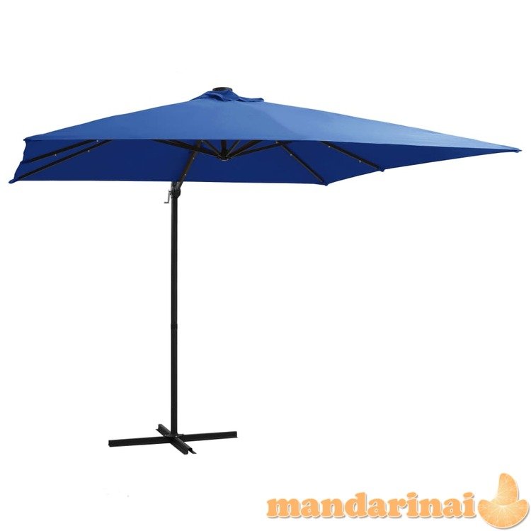 Gembinis skėtis su led/plieniniu stulpu, mėlynas, 250x250cm
