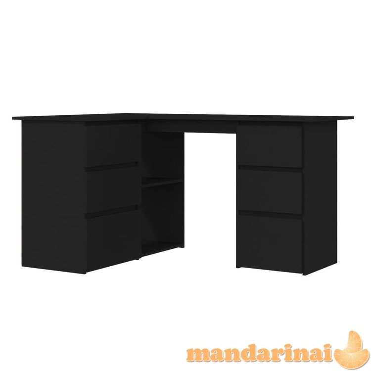 Kampinis rašomasis stalas, juodos spalvos, 145x100x76cm, mdp