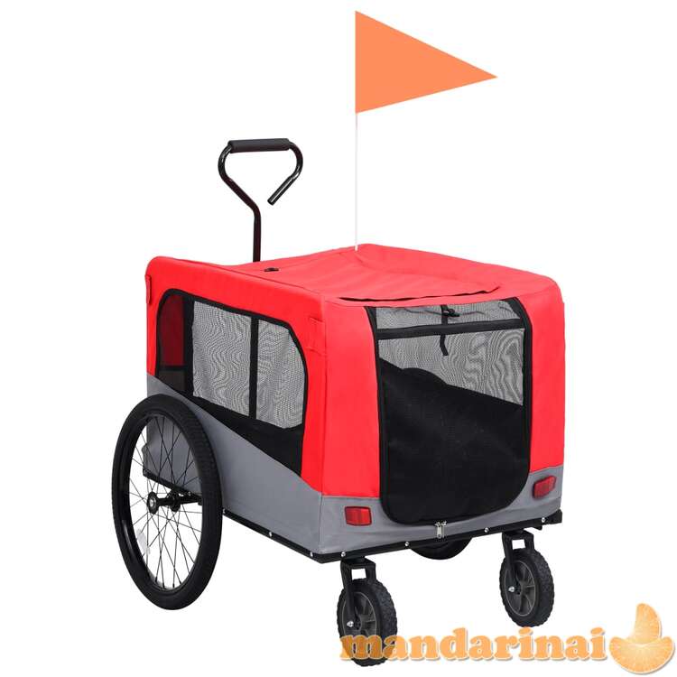 2-1 vežimėlis naminiams gyvūnams, raudonas ir pilkas