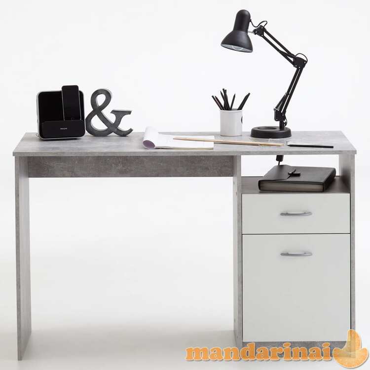 Fmd rašomasis stalas su 1 stalčiumi, betono ir balta, 123x50x76,5cm