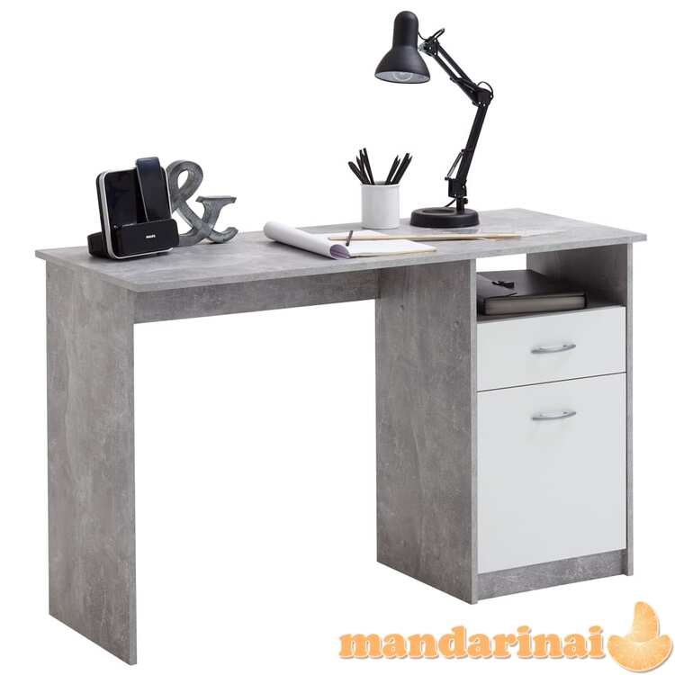 Fmd rašomasis stalas su 1 stalčiumi, betono ir balta, 123x50x76,5cm