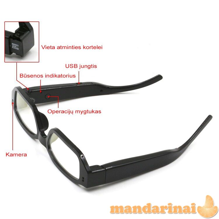 Akiniai skaidriais stiklais - šnipo vaizdo kamera