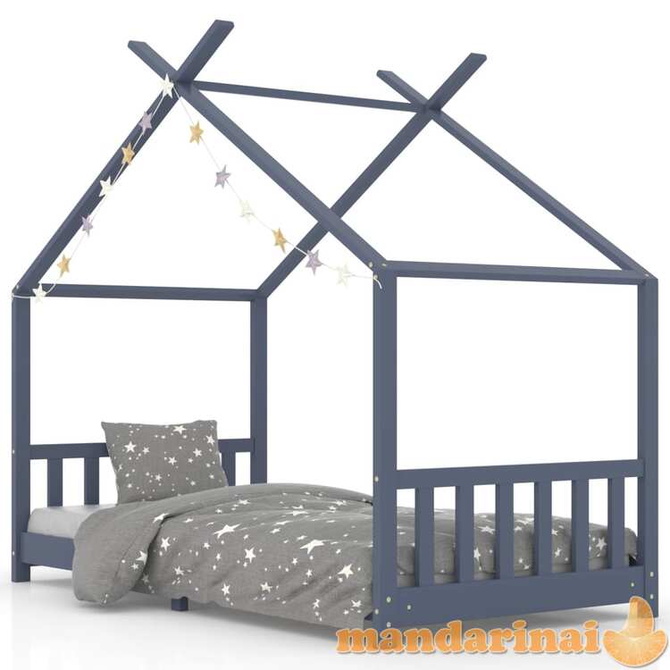 Vaikiškas lovos rėmas, pilkos spalvos, 90x200cm, pušies masyvas