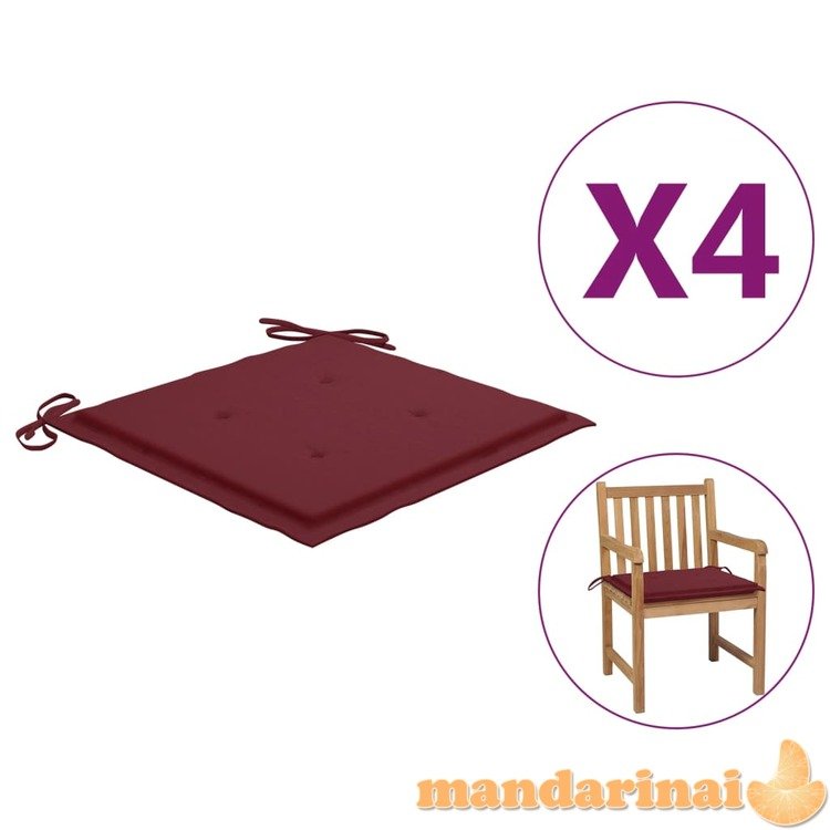 Sodo kėdės pagalvėlės, 4vnt., vyno raudonos, 50x50x4cm, audinys
