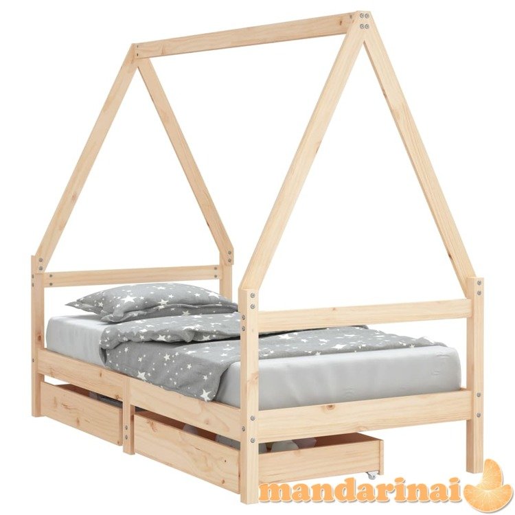 Vaikiškos lovos rėmas su stalčiais, 80x160cm, pušies masyvas