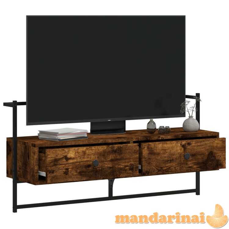 Sieninė televizoriaus spintelė, dūminė, 100,5x30x51cm, mediena
