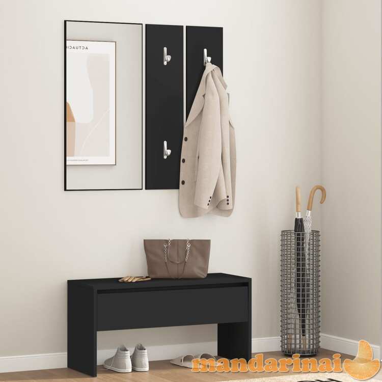 Koridoriaus baldų komplektas, juodos spalvos, apdirbta mediena