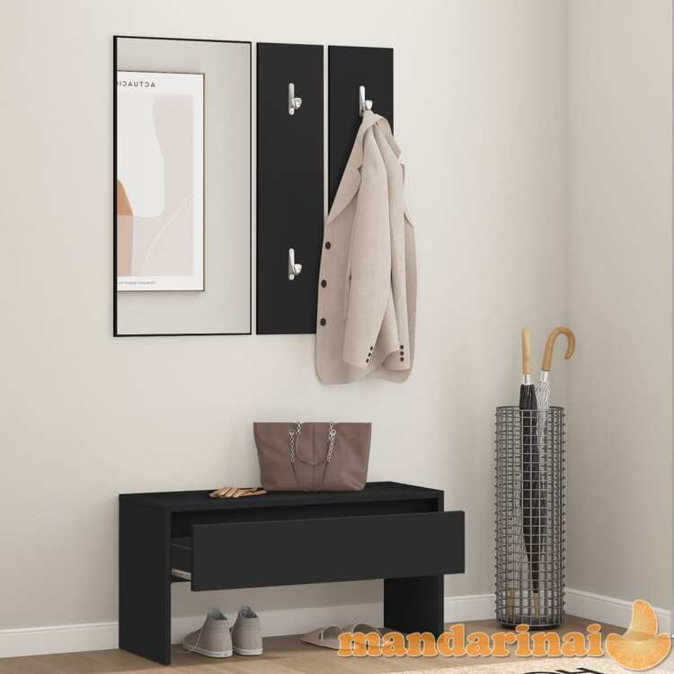 Koridoriaus baldų komplektas, juodos spalvos, apdirbta mediena