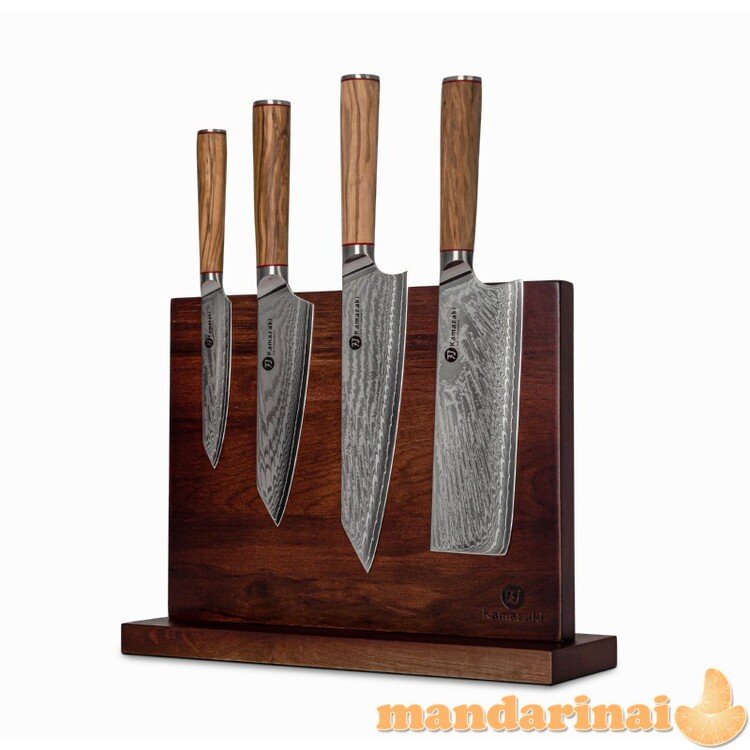 Damasko plieno peilių rinkinys su stovu KAMAZAKI 