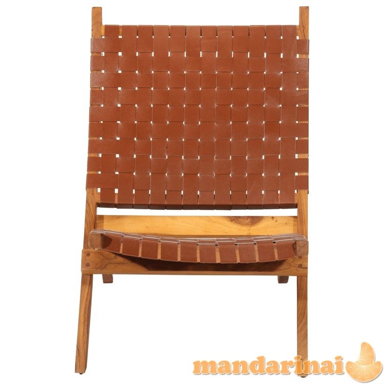 Sulankstoma poilsio kėdė, rudos spalvos, tikra oda