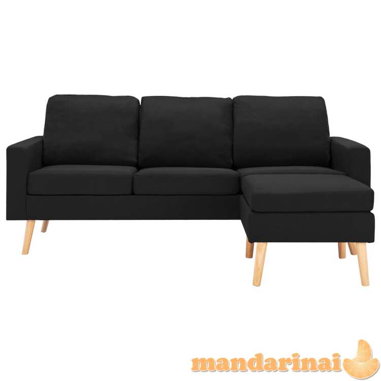 Trivietė sofa su pakoja, juodos spalvos, audinys