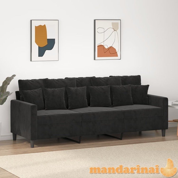 Trivietė sofa, juodos spalvos, 180cm, aksomas