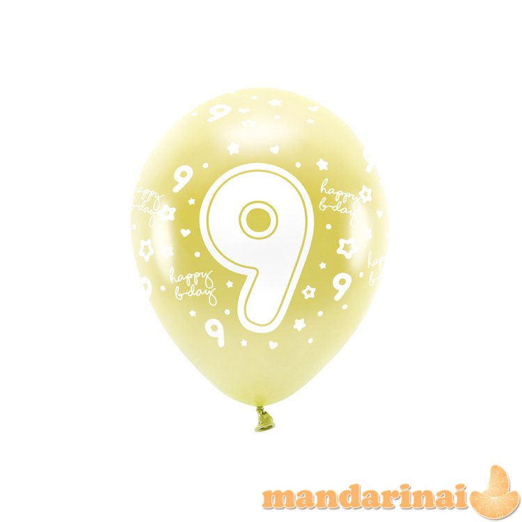 Metallic Eco Balloons 33 cm, Number   9  , light gold (1 pkt / 6 pc.)