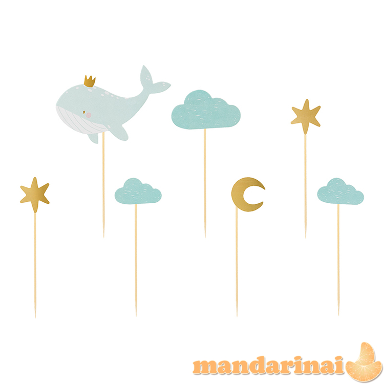 Cupcake toppers - Whale, 11-13.5 cm (1 pkt / 7 pc.)