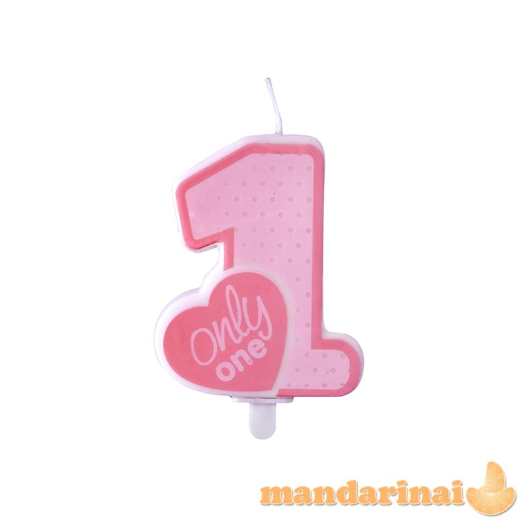 Birthday candle Only One, light pink, 8cm