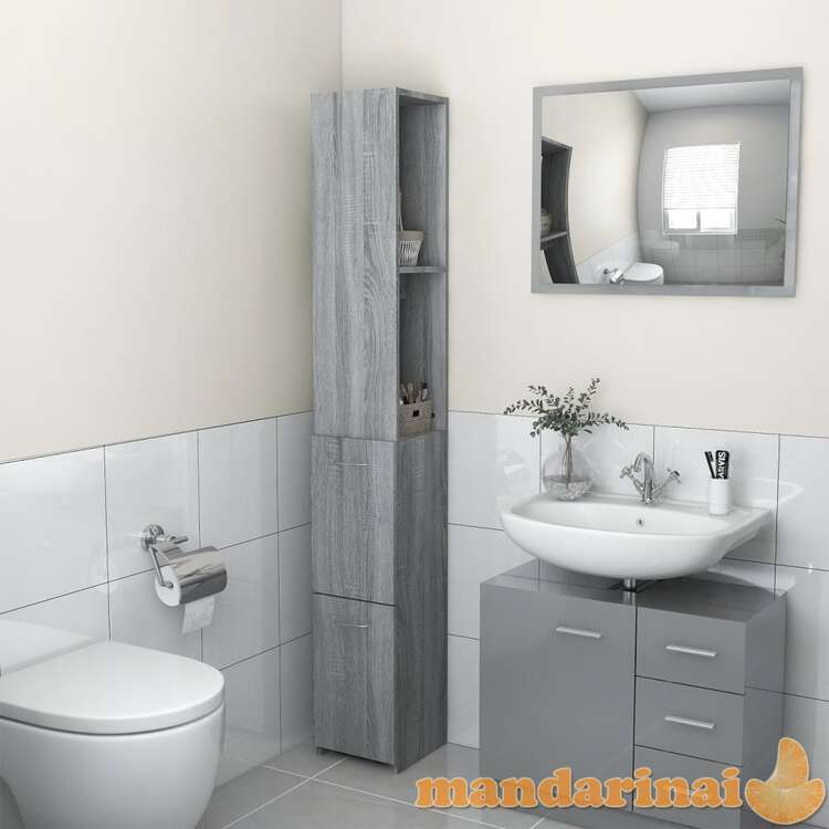 Vonios kambario spintelė, pilka ąžuolo, 25x26,5x170 cm, mediena