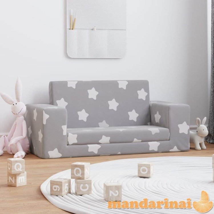 Vaikiška dvivietė sofa-lova, pilka, pliušas, su žvaigždėmis
