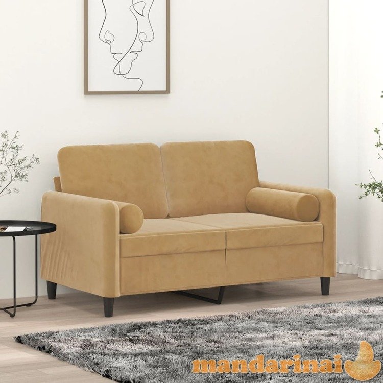 Dvivietė sofa su pagalvėlėmis, rudos spalvos, 120cm, aksomas