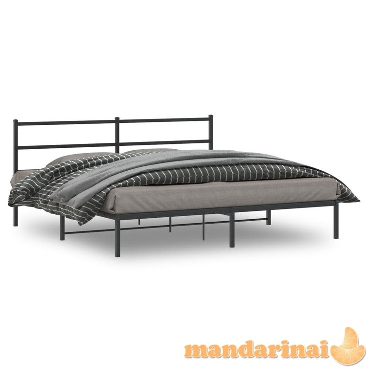 Metalinis lovos rėmas su galvūgaliu, juodos spalvos, 200x200cm