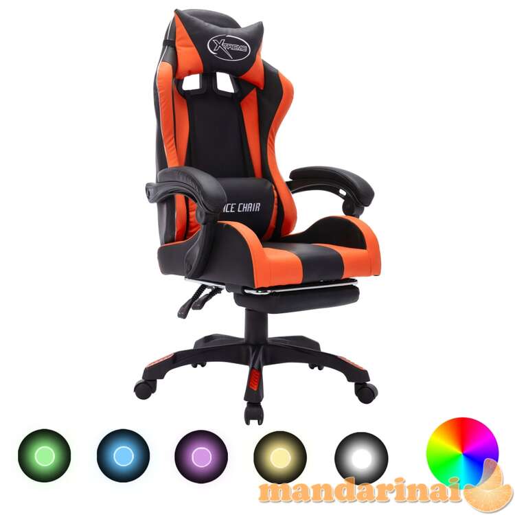 Žaidimų kėdė su led lemputėmis, oranžinė ir juoda, dirbtinė oda