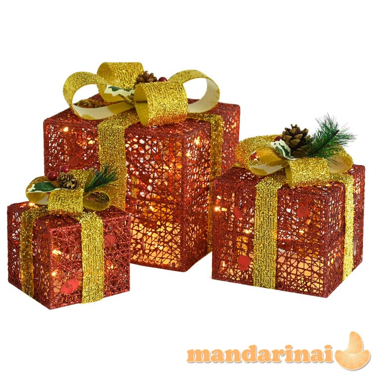 Kalėdų dekoracija dovanų dėžutės, 3vnt., raudonos spalvos