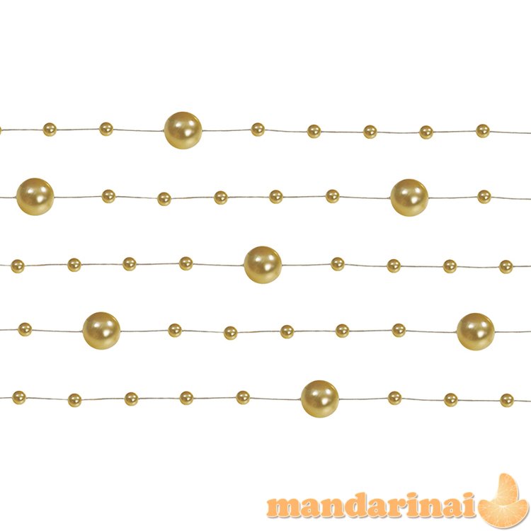 Pearl garlands, gold, 1.3m (1 pkt / 5 pc.)