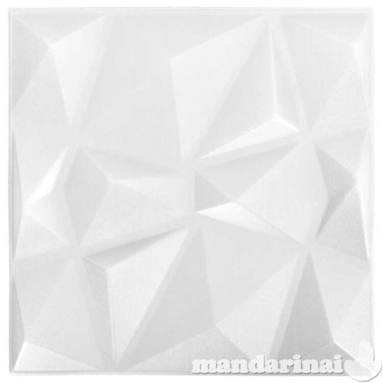 3d sienų plokštės, 12vnt., deimantų baltos, 50x50cm, 3m²