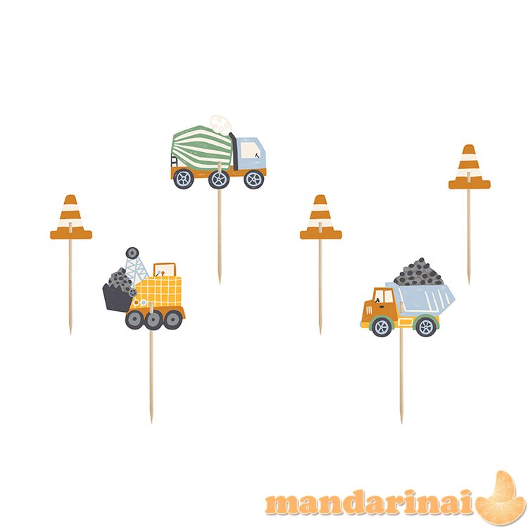 Cupcake toppers - Construction vehicles, 4-7 cm, mix (1 pkt / 6 pc.)