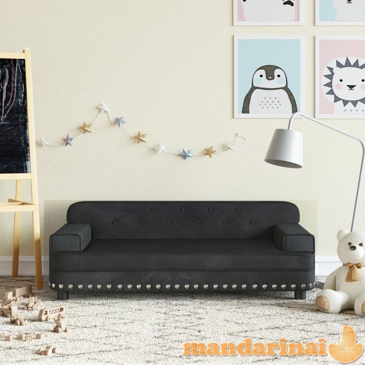 Vaikiška sofa, juodos spalvos, 90x53x30cm, aksomas