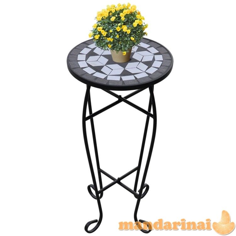 Mozaikinis šoninis staliukas-staliukas augalams, juodas/baltas