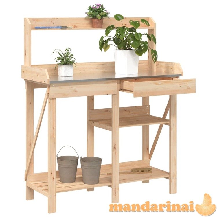 Sodinimo stalas su lentynomis, eglės medienos masyvas