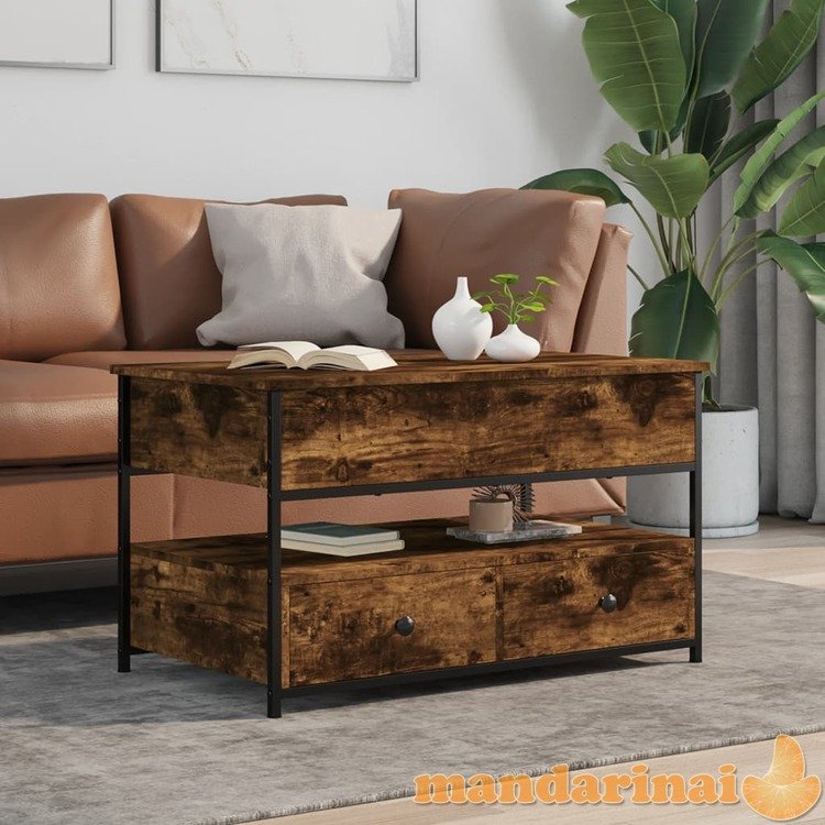 Kavos staliukas, rudas ąžuolo, 70x50x50cm, mediena ir metalas
