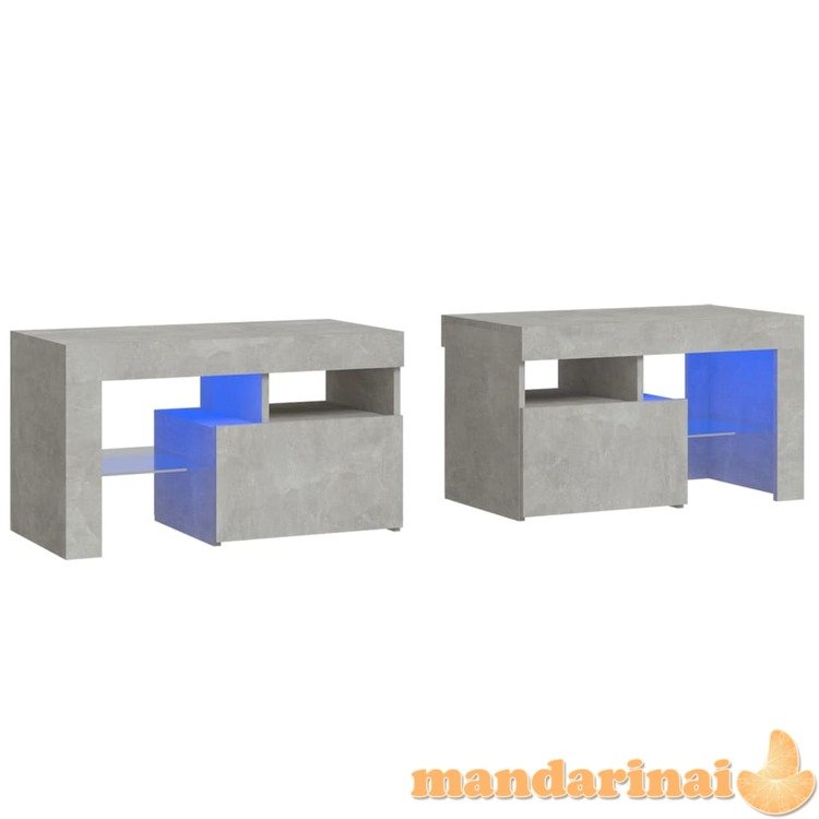 Naktinės spintelės su led, 2vnt., betono pilkos, 70x36,5x40cm