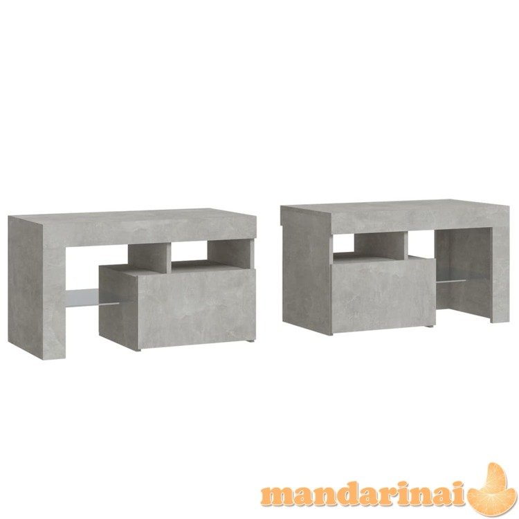 Naktinės spintelės su led, 2vnt., betono pilkos, 70x36,5x40cm