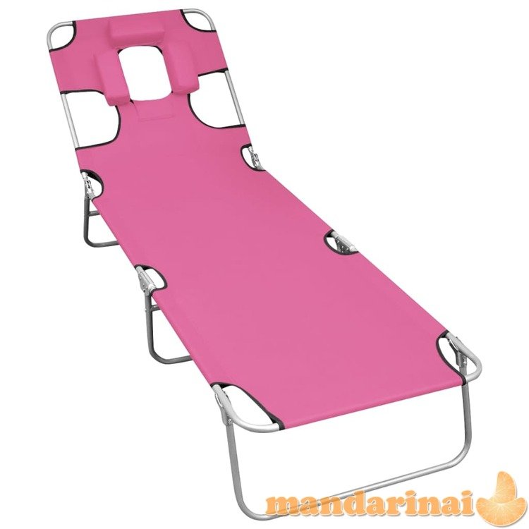Sulankstomas saulės gultas su pagalve galvai, rožinis, plienas